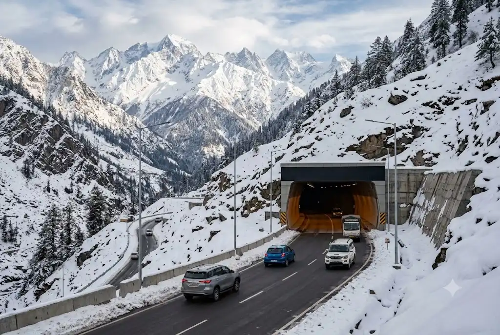 Atal Tunnel entrance on the way to Sissu from Manali