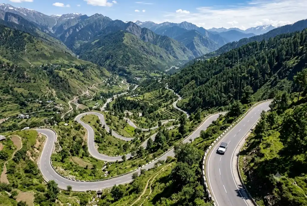 Road trip route from Delhi to Manali via highway