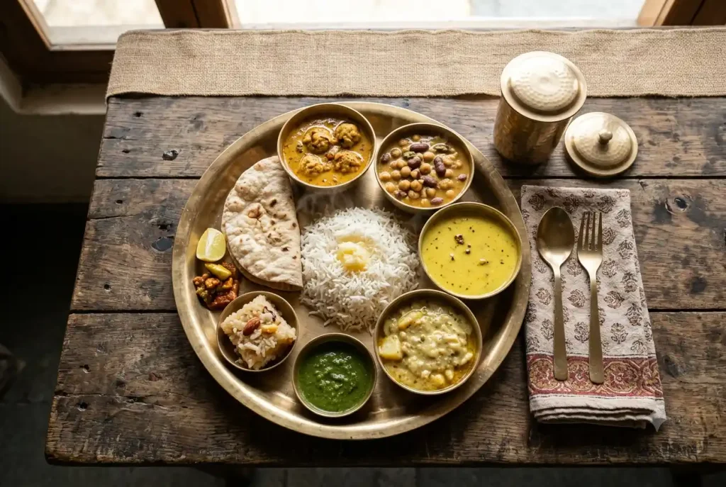 Traditional Himachali Dham thali food in Manali