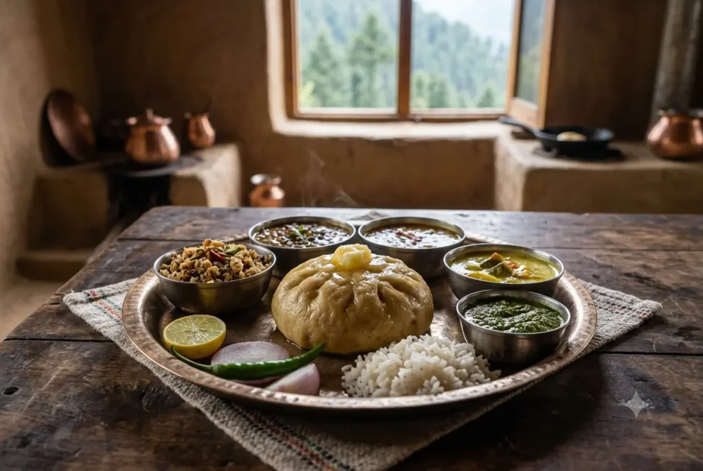 Traditional Himachali Siddu dish served in Manali