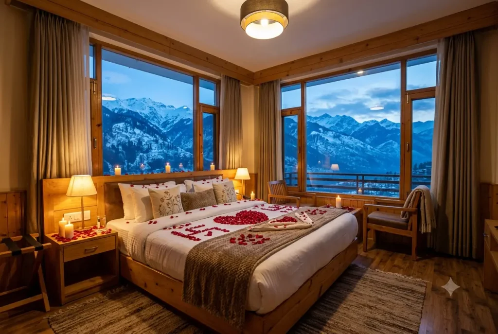 Romantic honeymoon resort in Manali with mountain view room