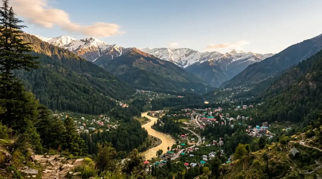 Manali sightseeing itinerary - scenic valley view with snow-capped mountains