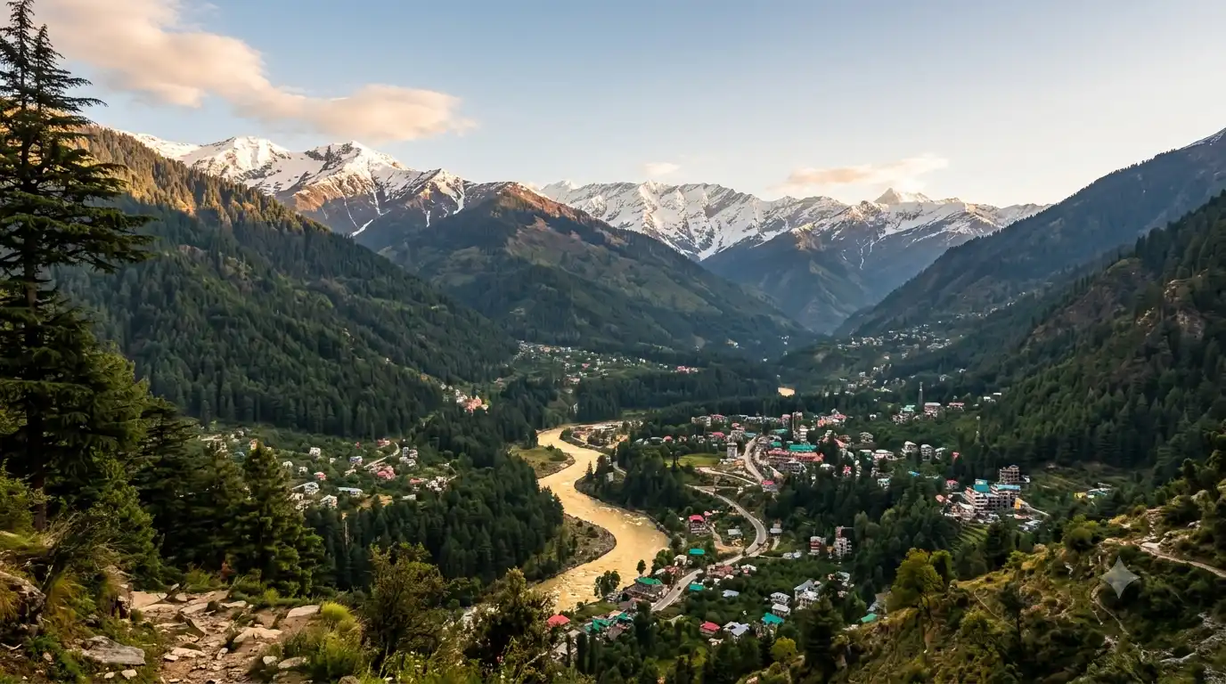 Manali sightseeing itinerary - scenic valley view with snow-capped mountains