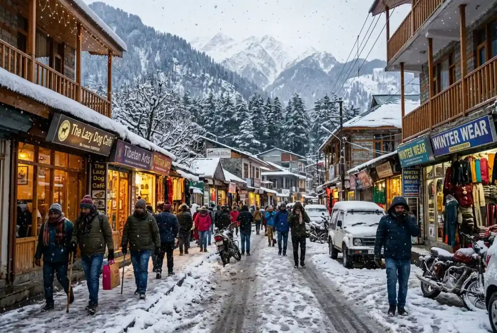 Snowfall in Manali during winter honeymoon season December to February