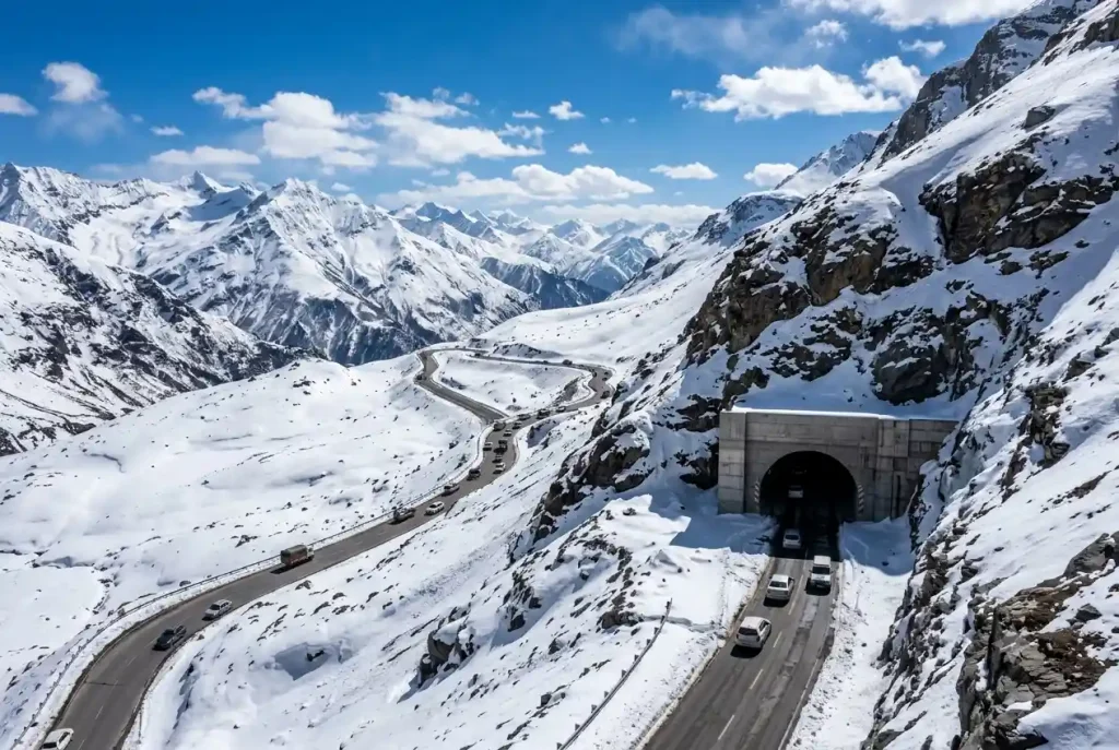 Rohtang Pass and Atal Tunnel scenic view near Manali