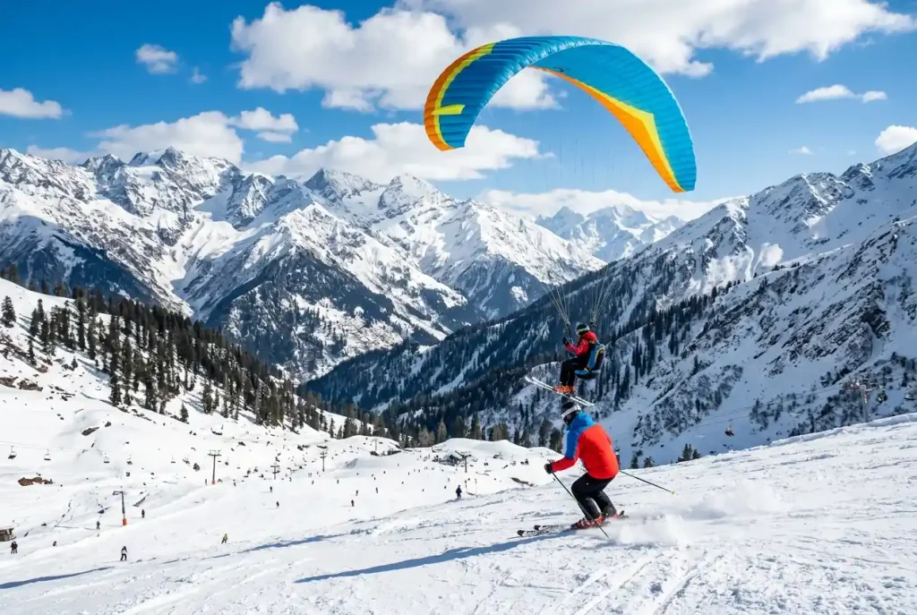 Solang Valley paragliding and skiing adventure sports Manali