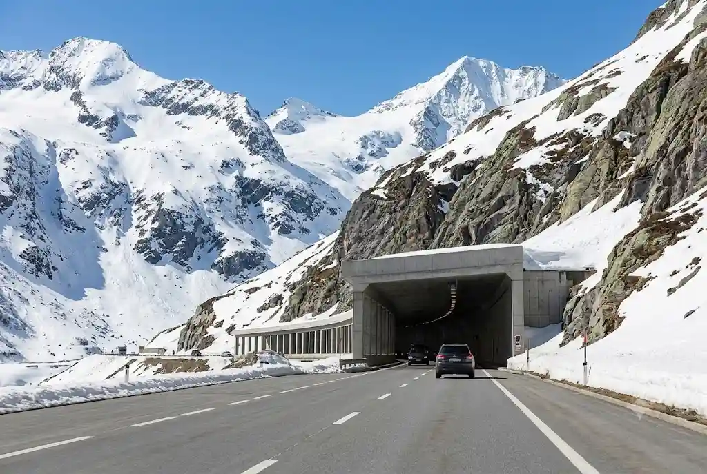 Atal Tunnel entrance on the Manali to Sissu route in winter