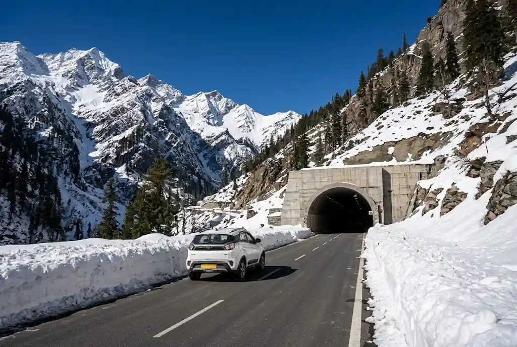 Road to the Atal Tunnel from Manali towards Sissu in Lahaul