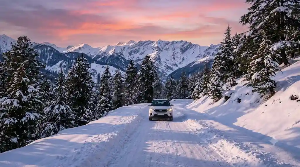 Early morning drive to Solang Valley before the snow crowds arrive