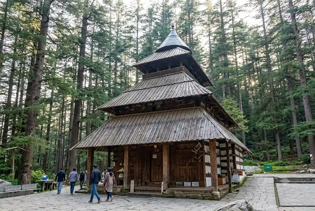 Wooden Hadimba Devi Temple surrounded by cedar forest, a famous place in Manali