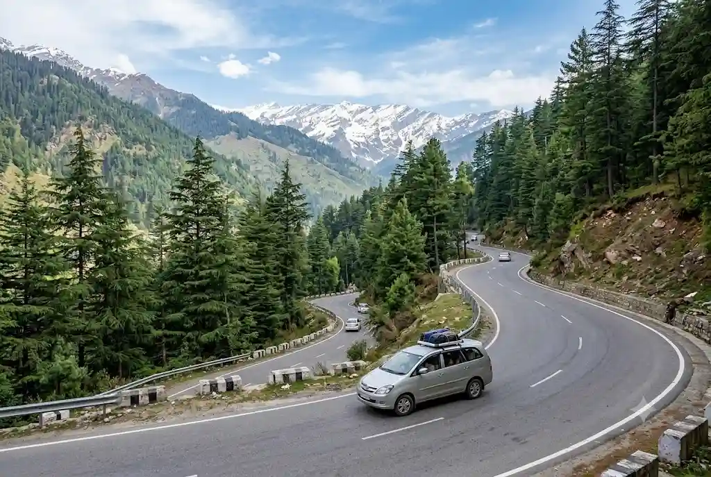 Scenic mountain highway on the way to Manali for a road trip