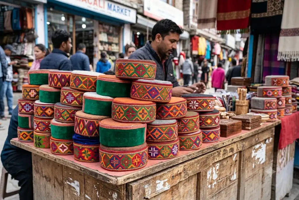 Kullu topi – traditional Himachali caps famous in Manali for shopping