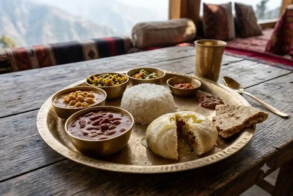 Traditional Himachali food including siddu and dham to try in Manali
