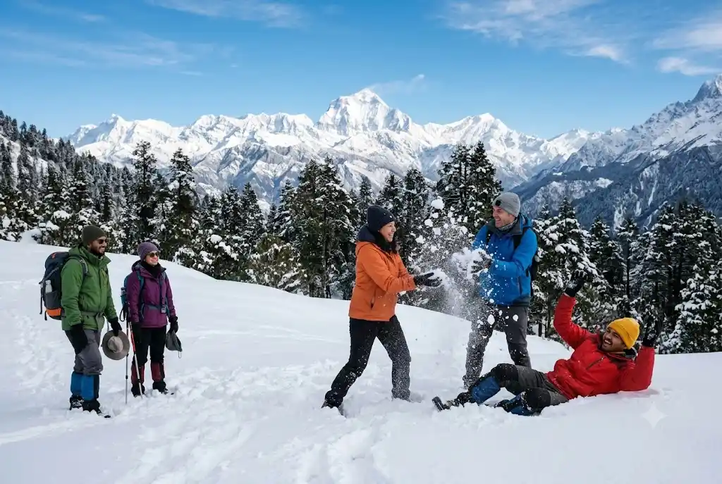 Tourists enjoying snow at Solang Valley on a Manali snow trip