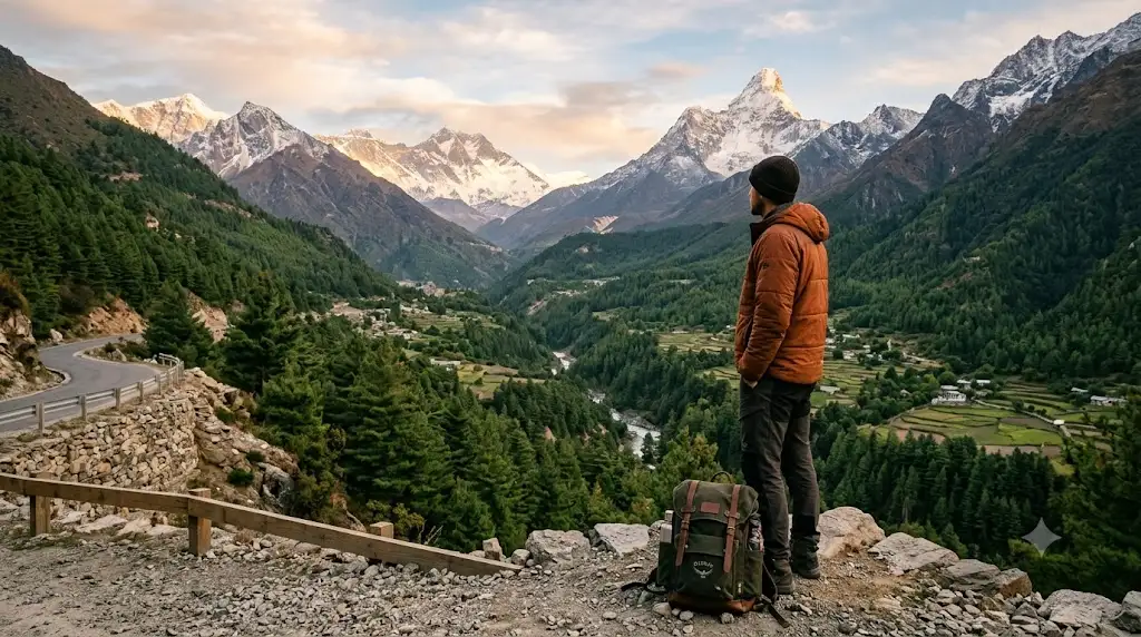 First-time traveller enjoying a Himalayan valley view in Manali