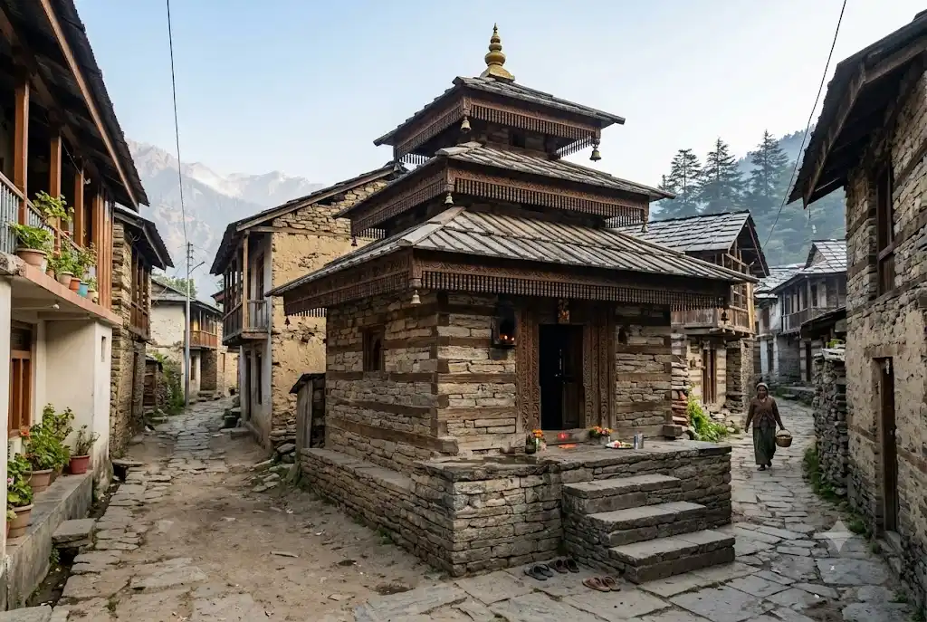 Manu Temple Manali pagoda-style shrine in a quiet Old Manali lane
