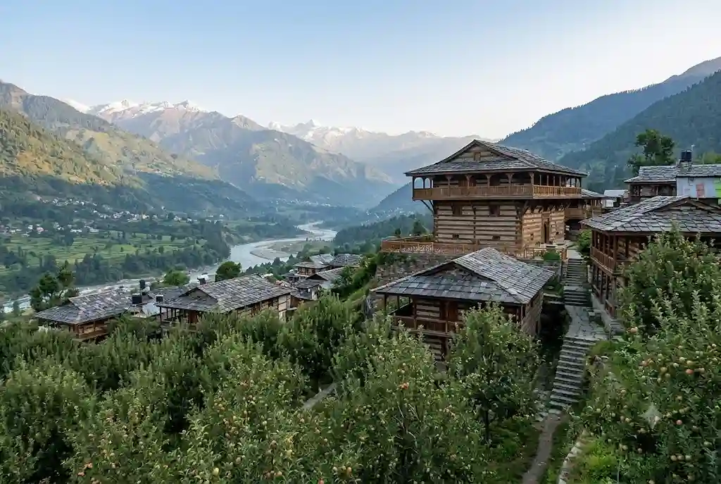 Naggar Castle and Himachali village houses, one of the hidden places near Manali