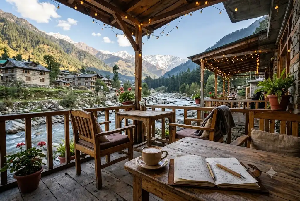 Riverside cafe in Old Manali, a relaxing thing to do in Manali