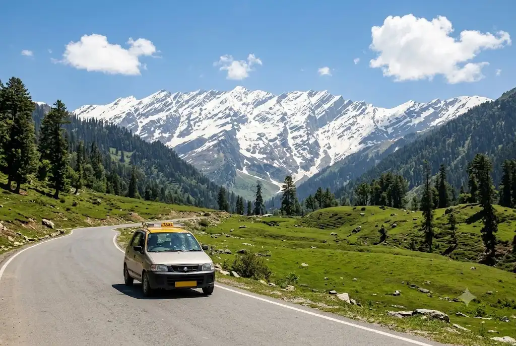 Old Manali to Solang Valley distance road route with mountain views