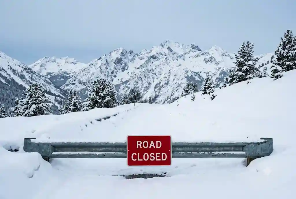 Snow-blocked road toward Rohtang Pass, closed to tourists in winter
