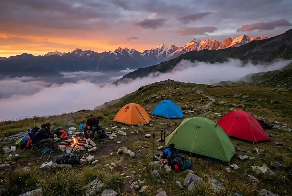 Tents pitched at Rola Kholi campsite on the way to Bhrigu Lake
