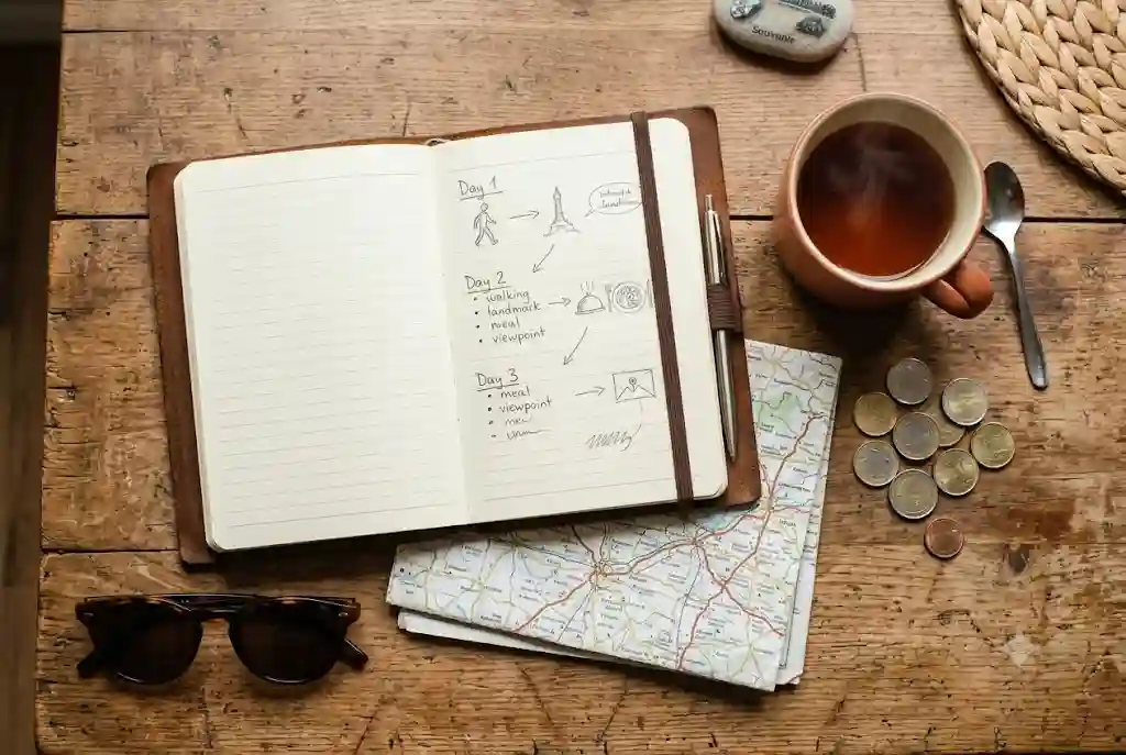 Travel notebook and map for Shimla trip planning with budget and a 3-day itinerary
