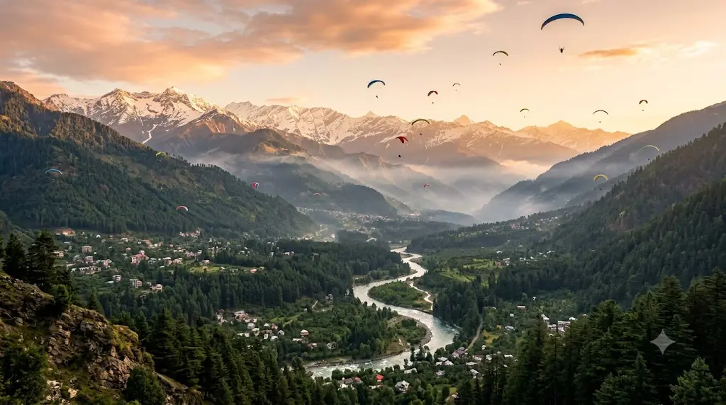 Best things to do in Manali: snow peaks, Beas river valley and paragliders at sunrise