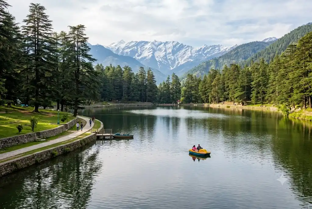 Van Vihar Manali nature park with deodar trees and boating lake