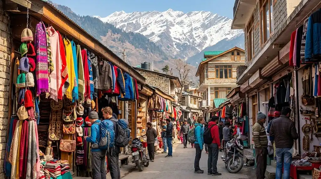 What to buy in Manali – famous shopping items displayed in a local market