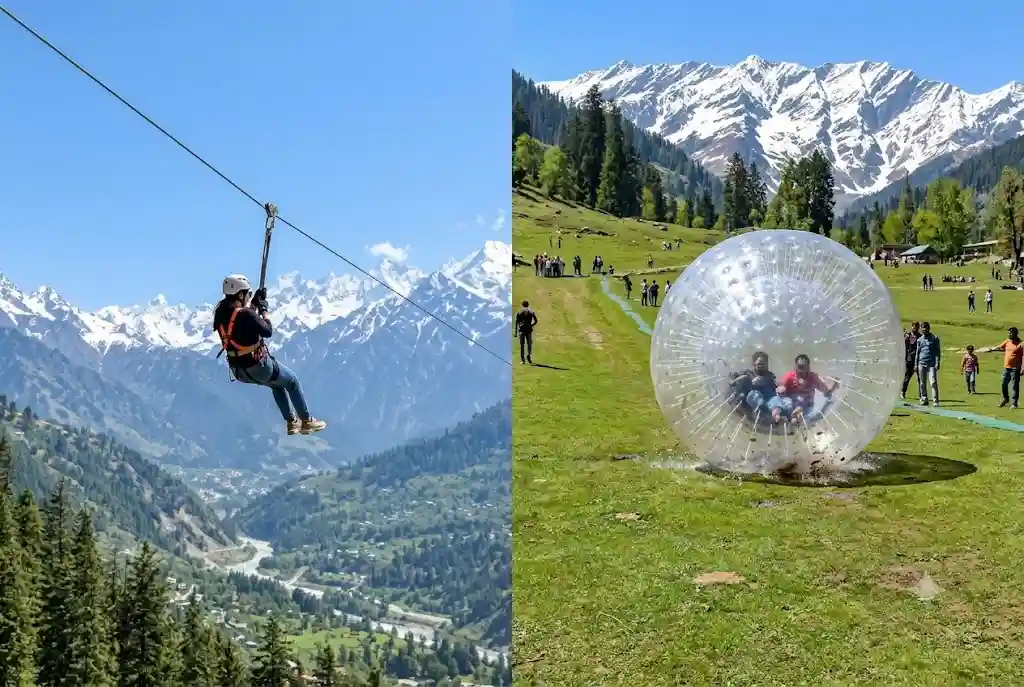 Zipline and zorbing in Manali at Solang Valley meadow